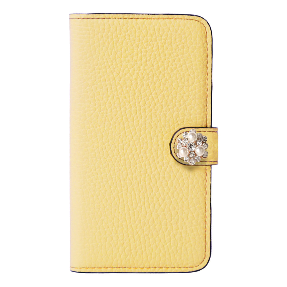 Genuine leather 32 colors Italian shrink leather crystal pearl deco notebook-style case (with belt)