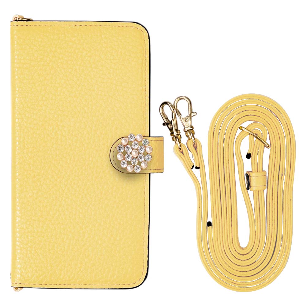 Genuine leather 32 colors Italian shrink leather with shoulder strap Crystal pearl decoration notebook-style case (with belt) AQUOS series