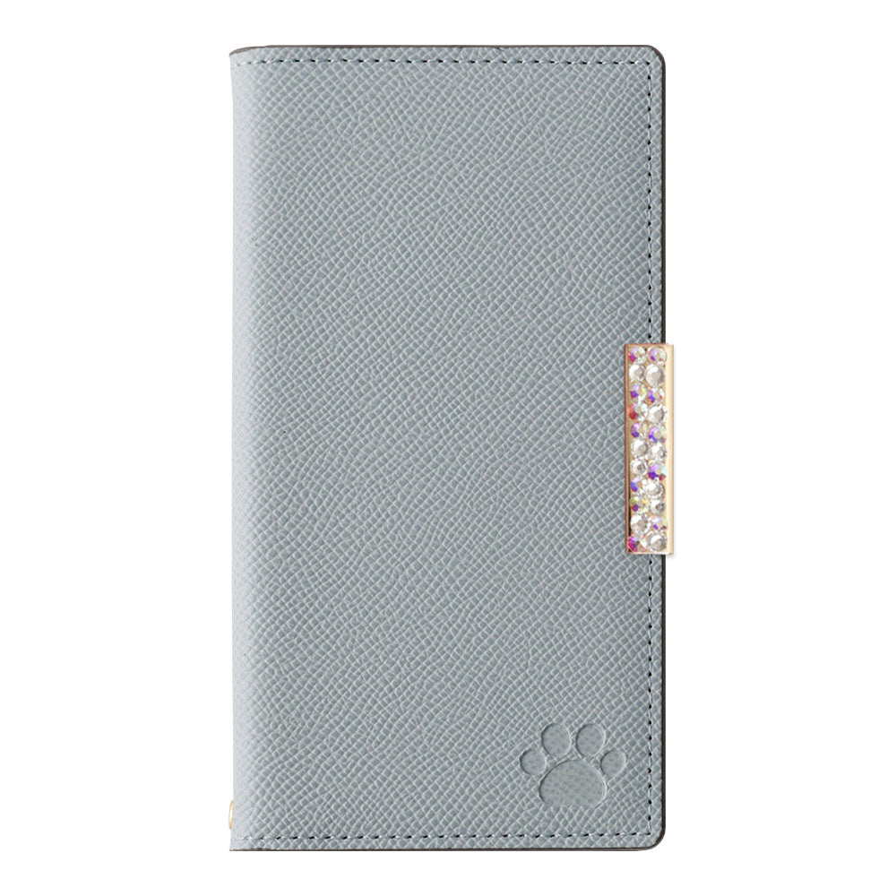 ヴィーガンレザー ネコ型ポケット バイカラー ストーンフレームデコ スタンド機能 手帳型ケース