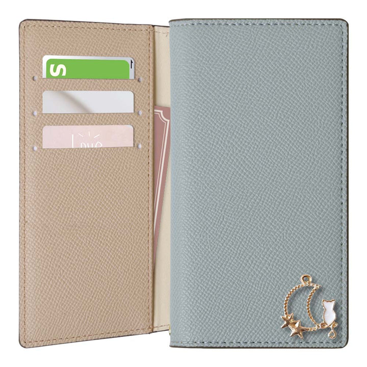 Étui portefeuille bicolore en cuir végan avec fonction support et décoration Mooncat