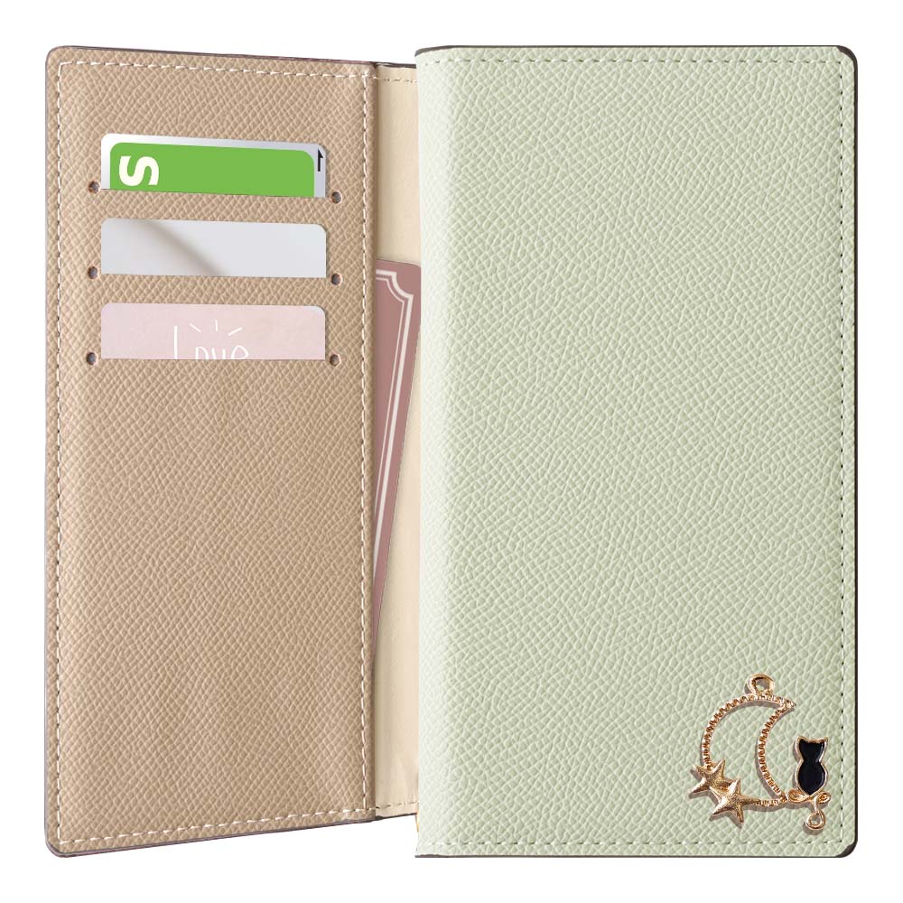 Vegan leather bicolor stand function Moon Cat Deco folio case for iPhone series