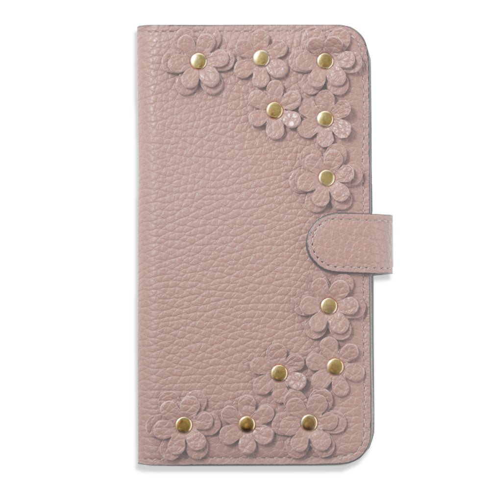 Genuine leather 32 colors Italian shrink leather flower motif notebook-style case (with belt) Xperia series
