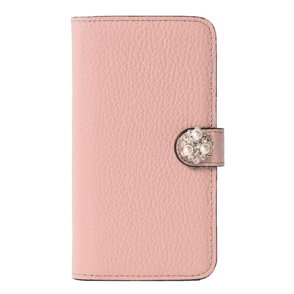 Genuine leather 32 colors Italian shrink leather crystal pearl deco notebook-style case (with belt)