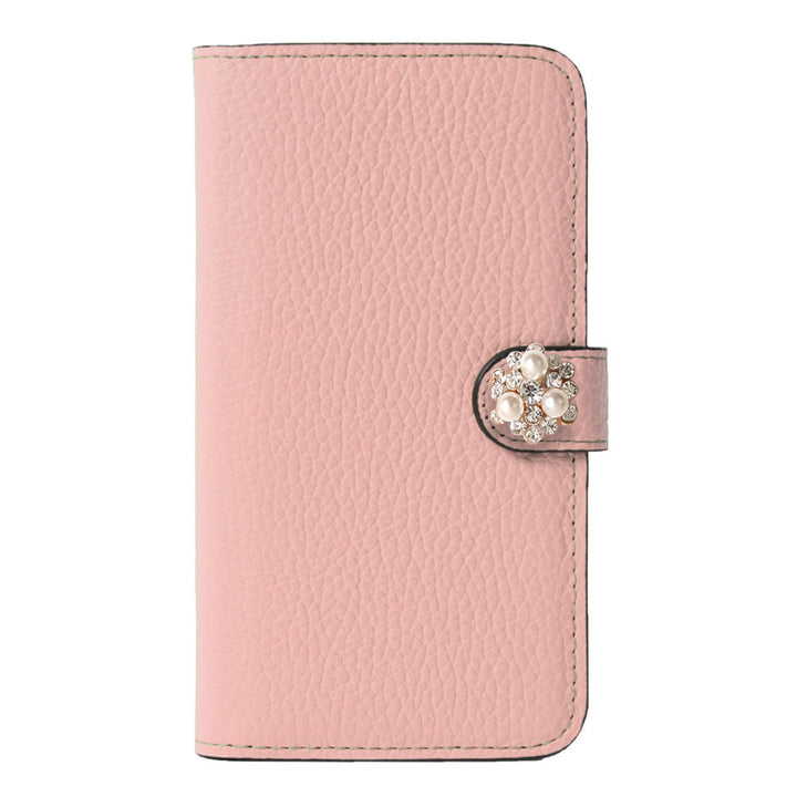 Genuine leather 32 colors Italian shrink leather crystal pearl deco notebook-style case (with belt)