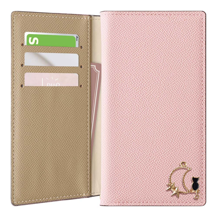 Étui portefeuille bicolore en cuir végan avec fonction support et décoration Mooncat