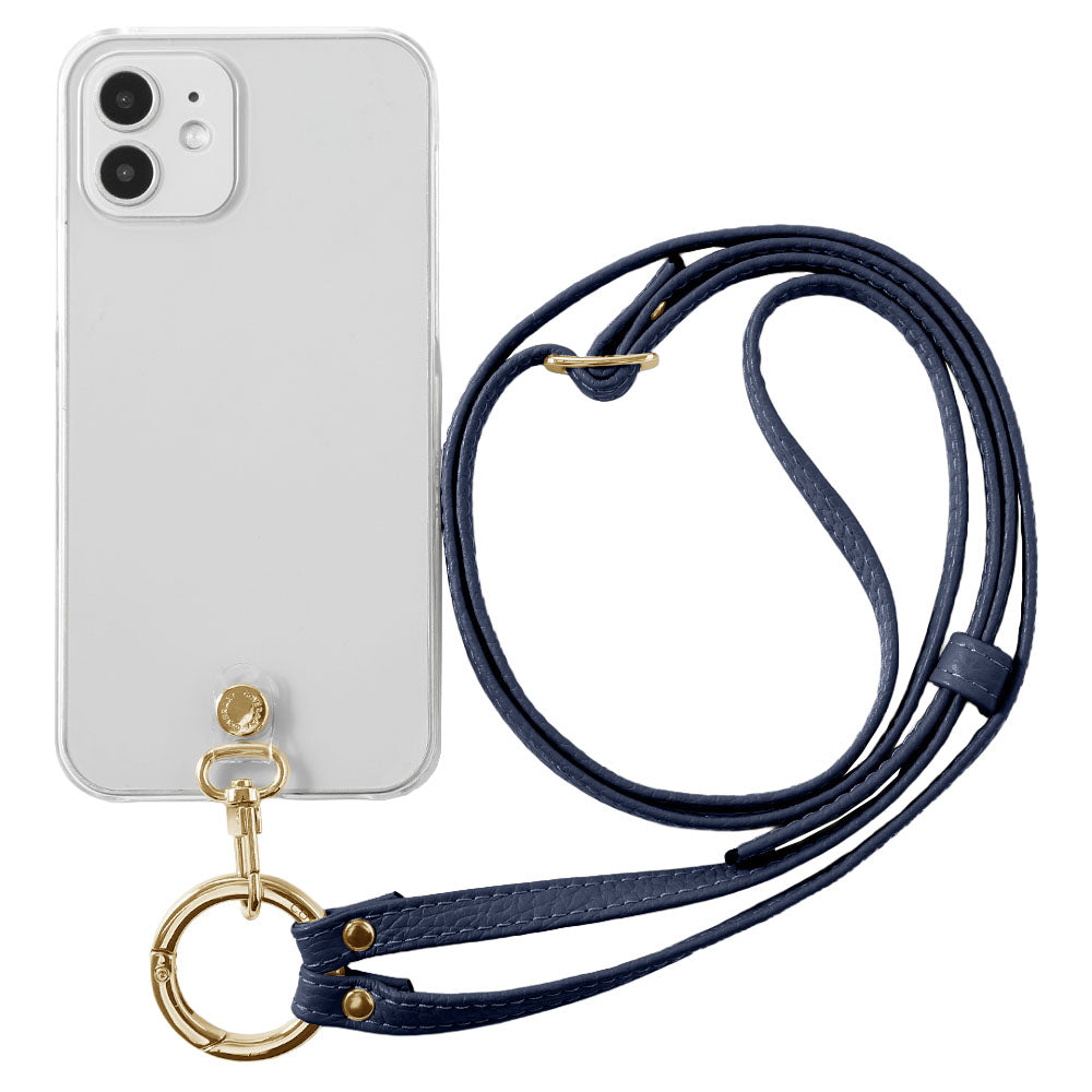 クリアケース 本革 リングショルダーストラップ(金具調整あり)付き 背面ケース iPhoneシリーズ