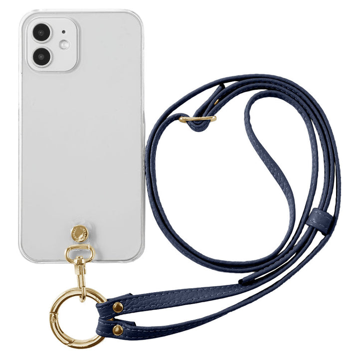 クリアケース 本革 リングショルダーストラップ(金具調整あり)付き 背面ケース iPhoneシリーズ