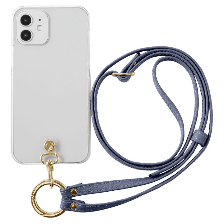 Étui transparent en cuir véritable avec bandoulière à anneau (ajustement des ferrures possible) et étui arrière