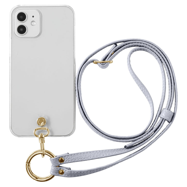Étui transparent en cuir véritable avec bandoulière à anneau (ajustement des ferrures possible) et étui arrière