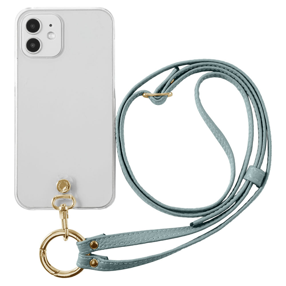 クリアケース 本革 リングショルダーストラップ(金具調整あり)付き 背面ケース iPhoneシリーズ