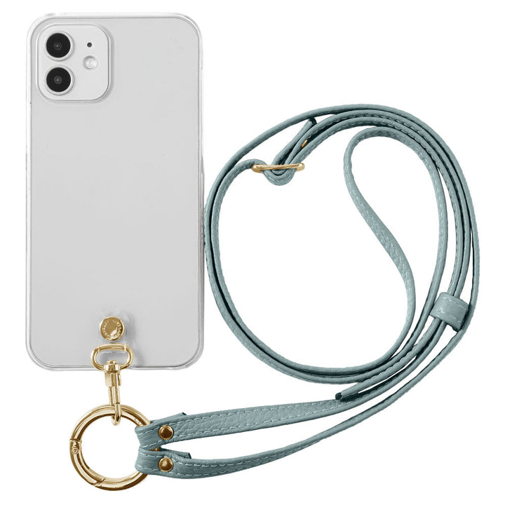 クリアケース 本革 リングショルダーストラップ(金具調整あり)付き 背面ケース iPhoneシリーズ
