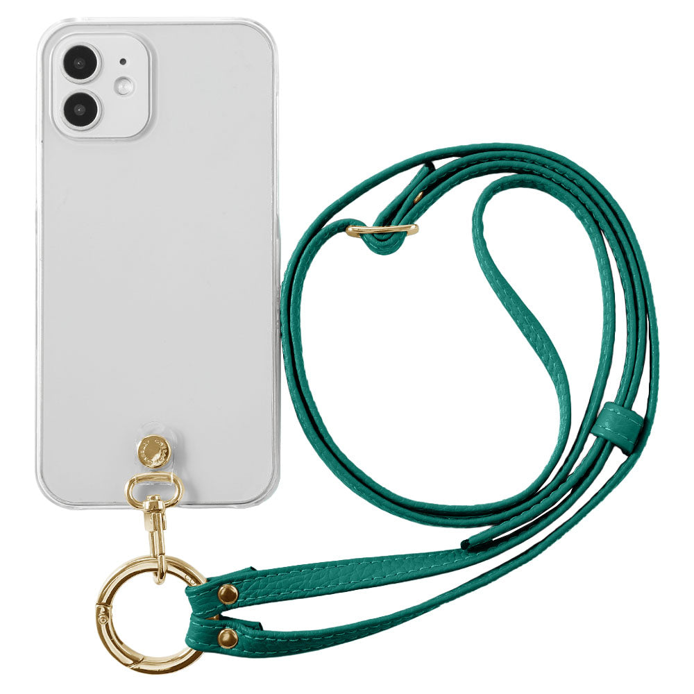 クリアケース 本革 リングショルダーストラップ(金具調整あり)付き 背面ケース iPhoneシリーズ