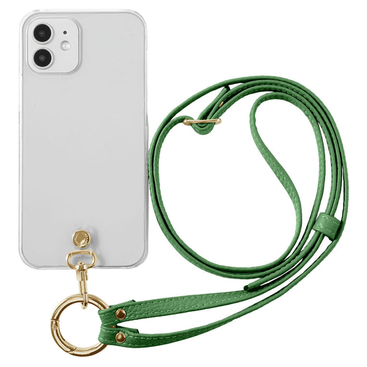 クリアケース 本革 リングショルダーストラップ(金具調整あり)付き 背面ケース iPhoneシリーズ