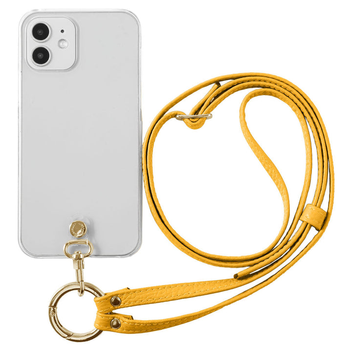 クリアケース 本革 リングショルダーストラップ(金具調整あり)付き 背面ケース iPhoneシリーズ