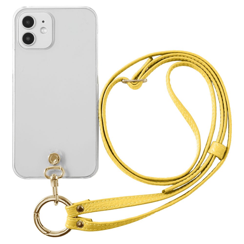 Étui transparent en cuir véritable avec bandoulière à anneau (ajustement des ferrures possible) et étui arrière