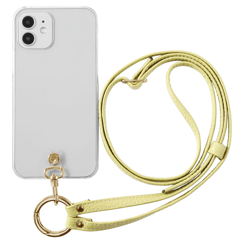 クリアケース 本革 リングショルダーストラップ(金具調整あり)付き 背面ケース iPhoneシリーズ