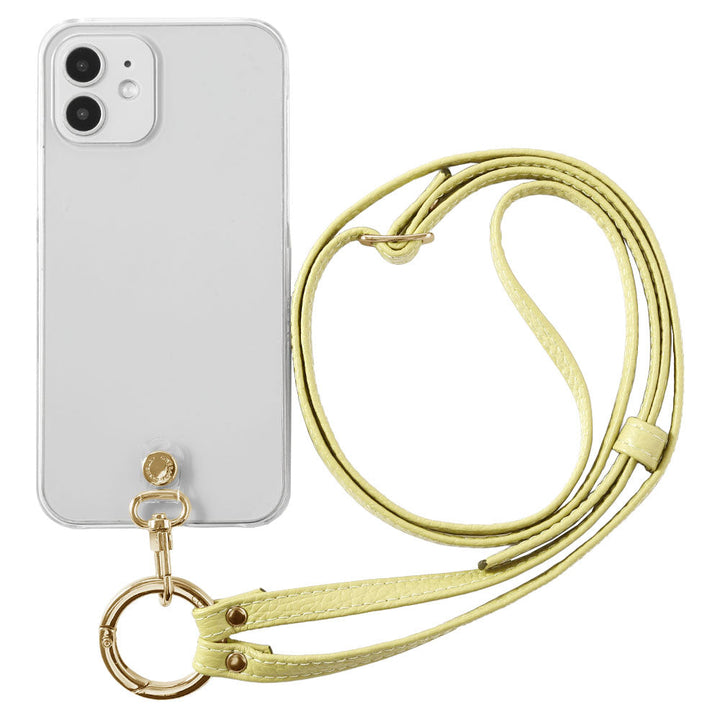 クリアケース 本革 リングショルダーストラップ(金具調整あり)付き 背面ケース iPhoneシリーズ