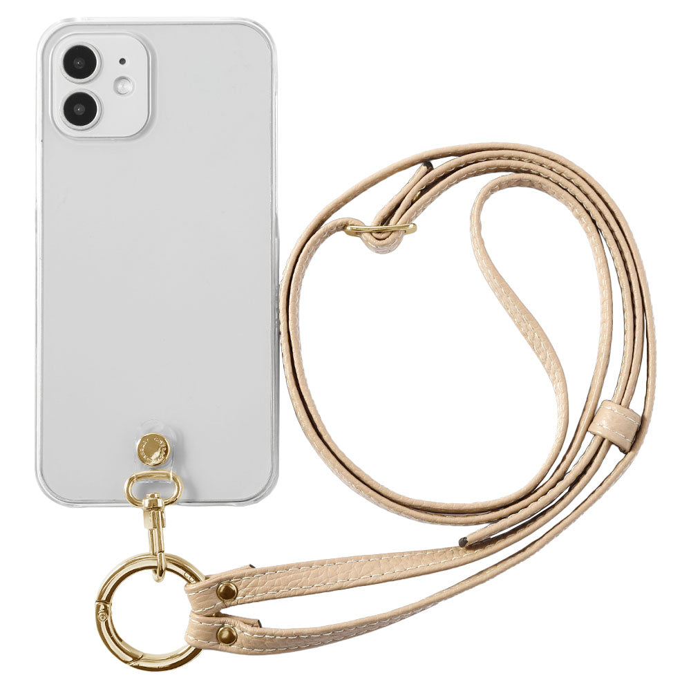 クリアケース 本革 リングショルダーストラップ(金具調整あり)付き 背面ケース iPhoneシリーズ