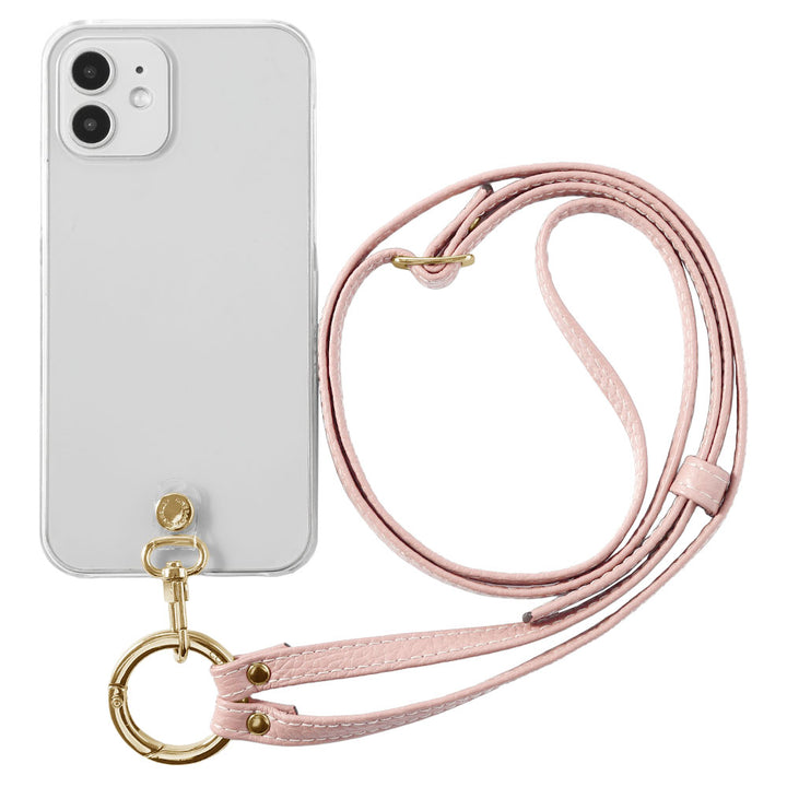 Étui transparent en cuir véritable avec bandoulière à anneau (ajustement des ferrures possible) et étui arrière