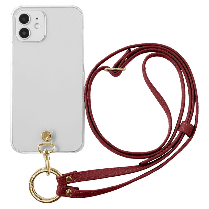 クリアケース 本革 リングショルダーストラップ(金具調整あり)付き 背面ケース iPhoneシリーズ