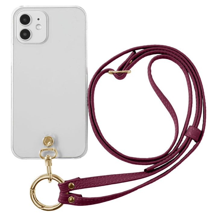 クリアケース 本革 リングショルダーストラップ(金具調整あり)付き 背面ケース iPhoneシリーズ