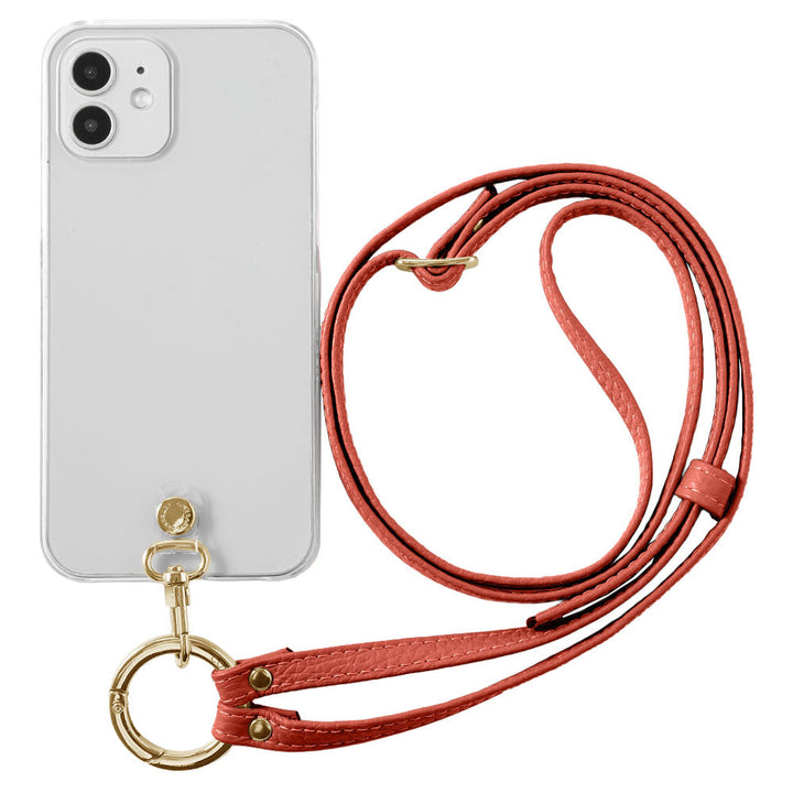クリアケース 本革 リングショルダーストラップ(金具調整あり)付き 背面ケース iPhoneシリーズ