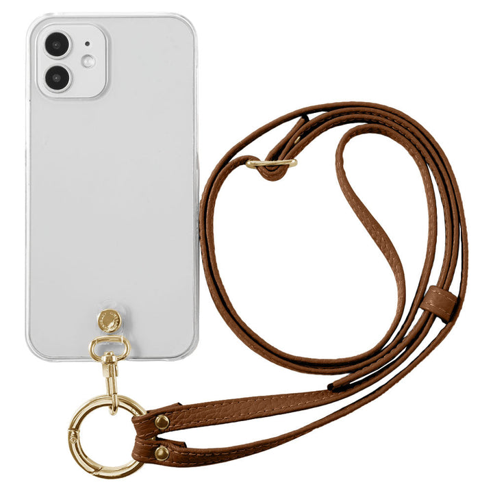 クリアケース 本革 リングショルダーストラップ(金具調整あり)付き 背面ケース iPhoneシリーズ