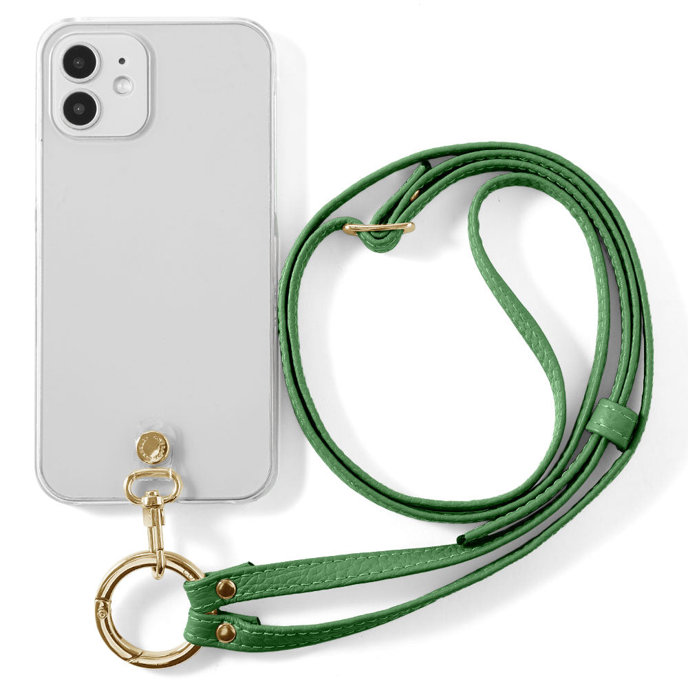 クリアケース 本革 リングショルダーストラップ(金具調整あり)付き 背面ケース iPhoneシリーズ