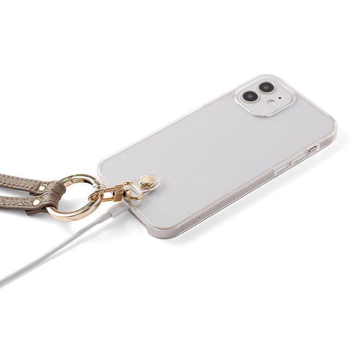 クリアケース 本革 リングショルダーストラップ(金具調整あり)付き 背面ケース iPhoneシリーズ