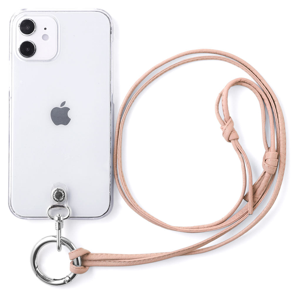 Étui transparent en cuir véritable avec sangle d'épaule à anneau (sans réglage de la ferrure) et étui arrière pour la série iPhone