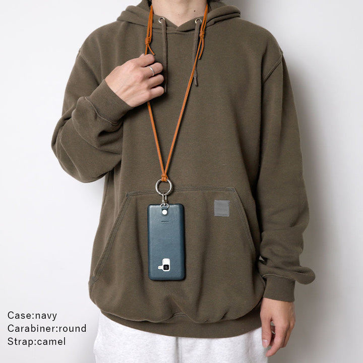 Genuine Leather Tochigi Leather Ring Shoulder Strap (No Metal Fitting Adjustment) Attached Back Case for iPhone Series