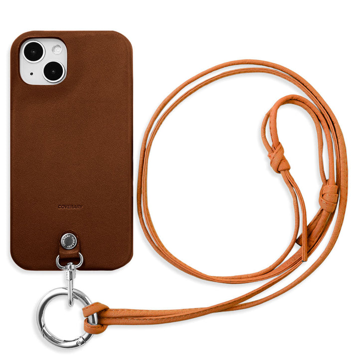 Genuine Leather Tochigi Leather Ring Shoulder Strap (No Metal Fitting Adjustment) Attached Back Case for iPhone Series