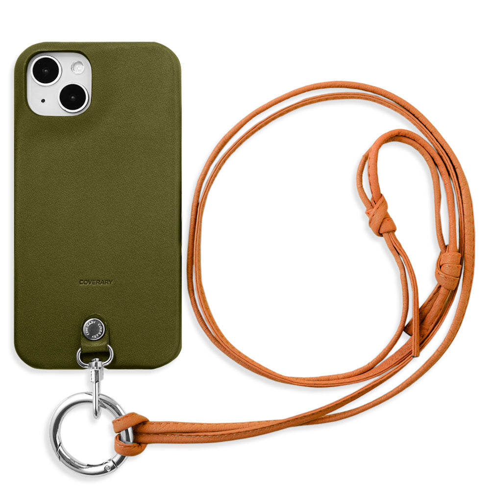 Genuine Leather Tochigi Leather Ring Shoulder Strap (No Metal Fitting Adjustment) Attached Back Case for iPhone Series