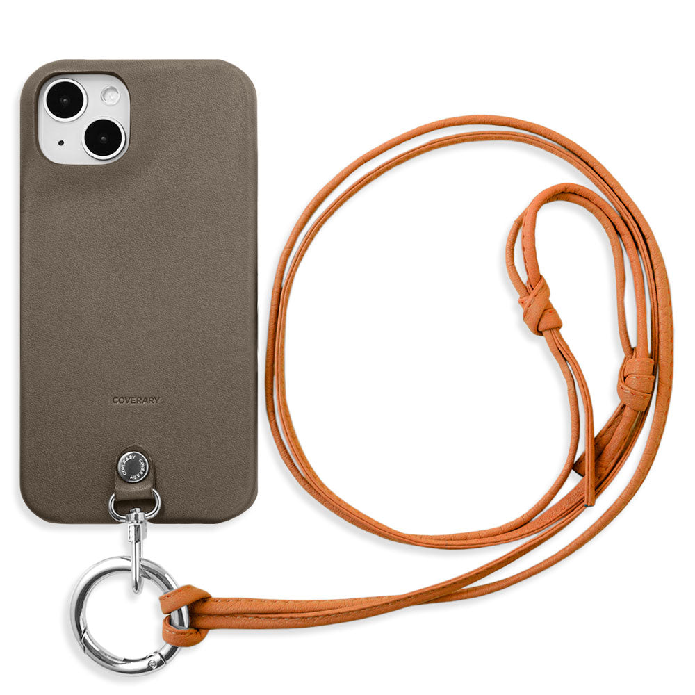 Genuine Leather Tochigi Leather Ring Shoulder Strap (No Metal Fitting Adjustment) Attached Back Case for iPhone Series