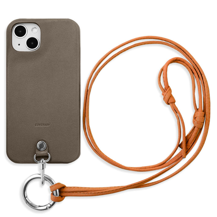 Genuine Leather Tochigi Leather Ring Shoulder Strap (No Metal Fitting Adjustment) Attached Back Case for iPhone Series