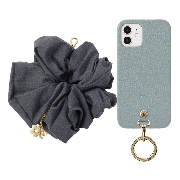 maika design Cuir véritable 32 couleurs Cuir italien grainé Initiale avec chouchou et sangle de poignet Coque arrière