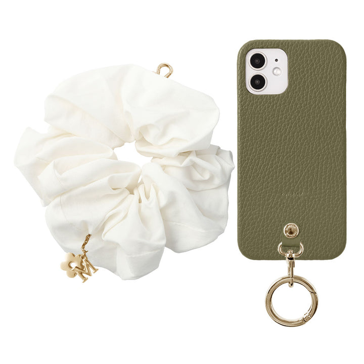 maika design Cuir véritable 32 couleurs Cuir italien grainé Initiale avec chouchou et sangle de poignet Coque arrière