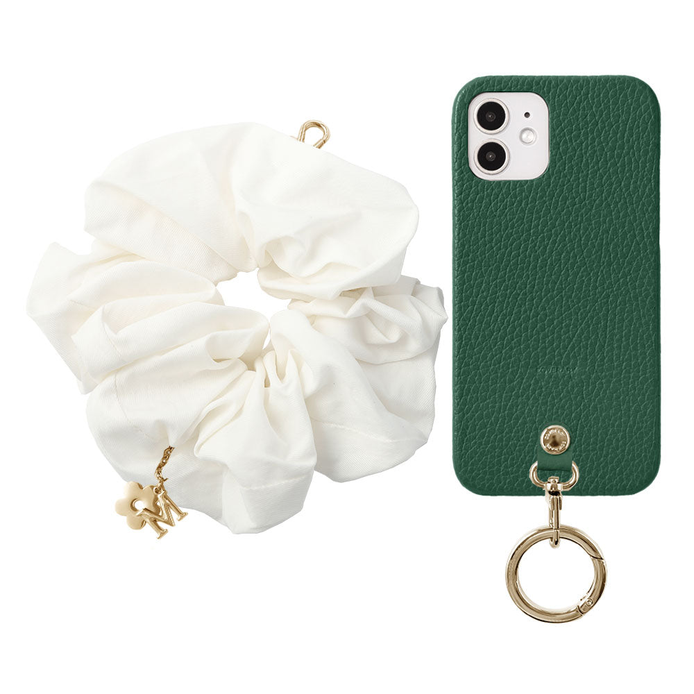 maika design Cuir véritable 32 couleurs Cuir italien grainé Initiale avec chouchou et sangle de poignet Coque arrière