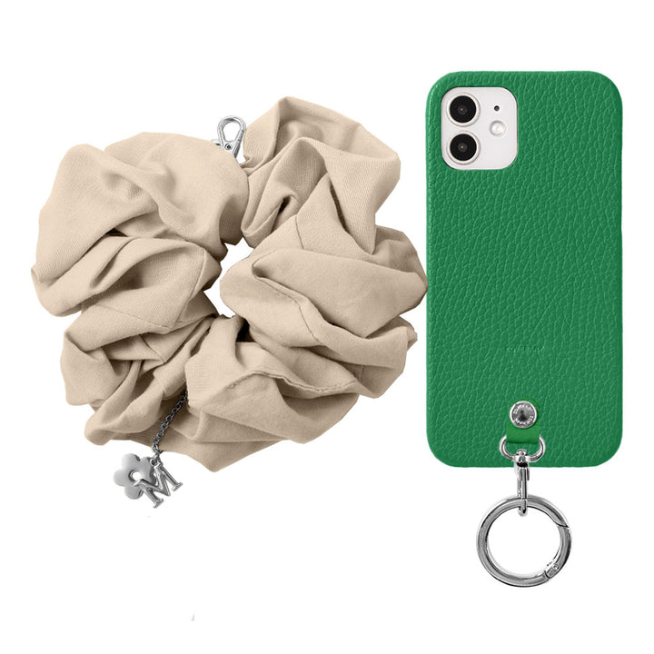 maika design Cuir véritable 32 couleurs Cuir italien grainé Initiale avec chouchou et sangle de poignet Coque arrière