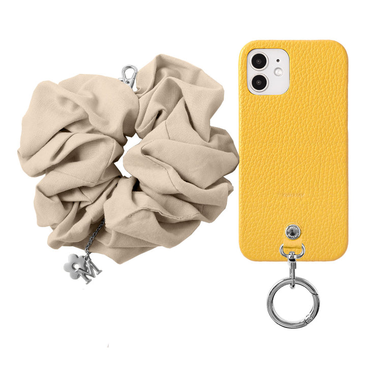maika design Cuir véritable 32 couleurs Cuir italien grainé Initiale avec chouchou et sangle de poignet Coque arrière