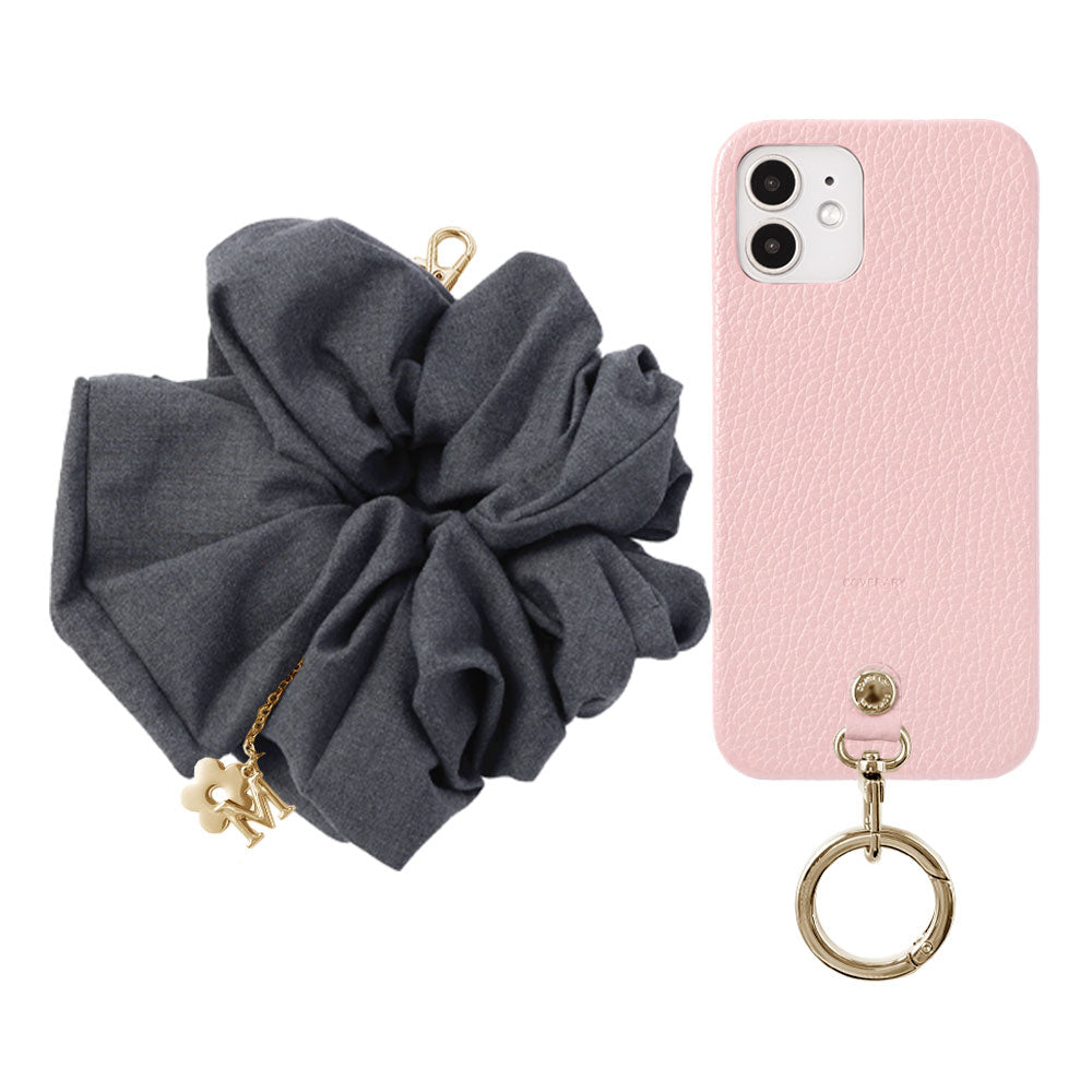 maika design Cuir véritable 32 couleurs Cuir italien grainé Initiale avec chouchou et sangle de poignet Coque arrière