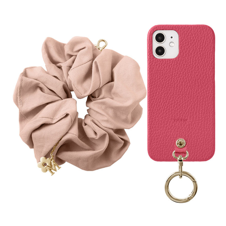 maika design Cuir véritable 32 couleurs Cuir italien grainé Initiale avec chouchou et sangle de poignet Coque arrière