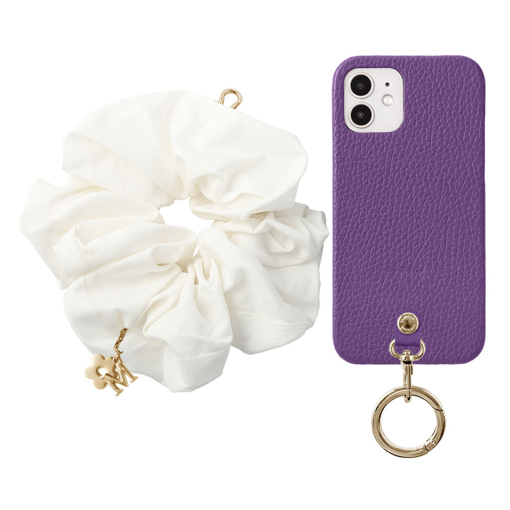 maika design Cuir véritable 32 couleurs Cuir italien grainé Initiale avec chouchou et sangle de poignet Coque arrière