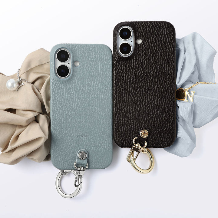 maika design Cuir véritable 32 couleurs Cuir italien grainé Initiale avec chouchou et sangle de poignet Coque arrière