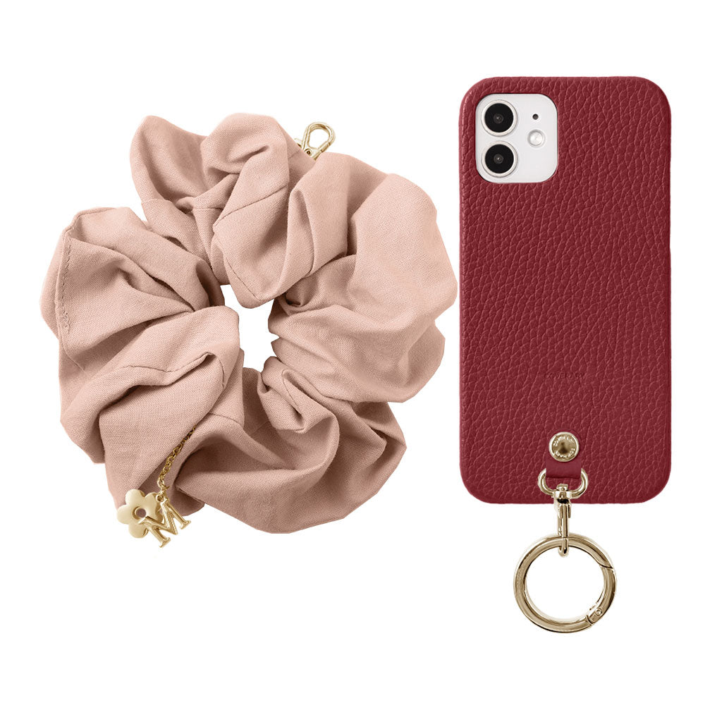 maika design Cuir véritable 32 couleurs Cuir italien grainé Initiale avec chouchou et sangle de poignet Coque arrière