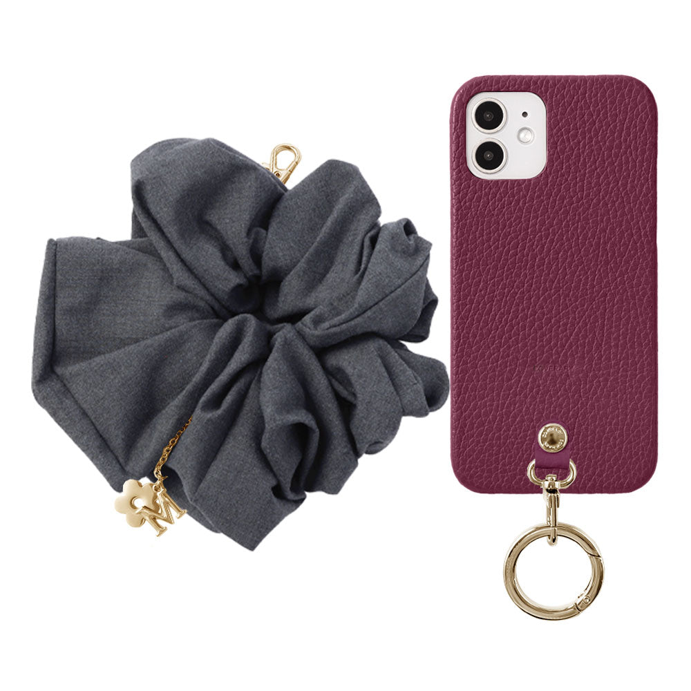 maika design Cuir véritable 32 couleurs Cuir italien grainé Initiale avec chouchou et sangle de poignet Coque arrière