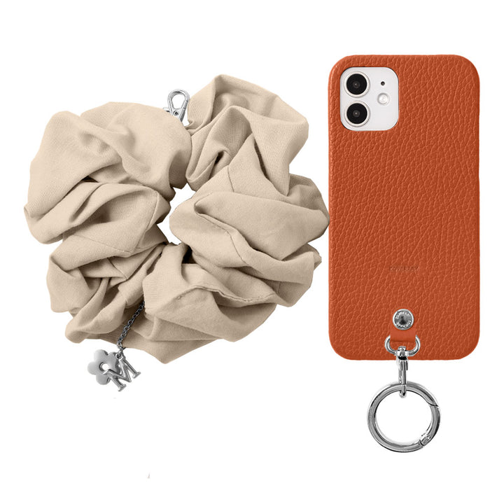 maika design Cuir véritable 32 couleurs Cuir italien grainé Initiale avec chouchou et sangle de poignet Coque arrière