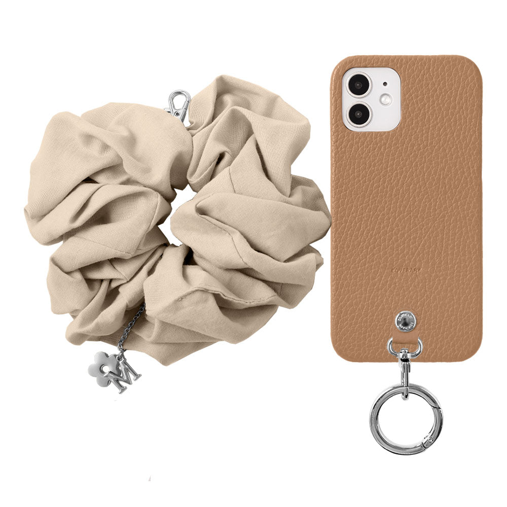 maika design Cuir véritable 32 couleurs Cuir italien grainé Initiale avec chouchou et sangle de poignet Coque arrière