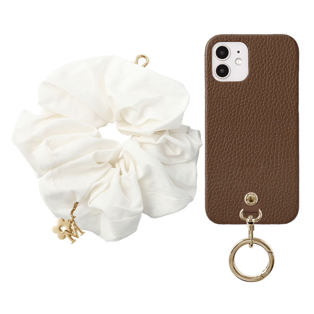 maika design Cuir véritable 32 couleurs Cuir italien grainé Initiale avec chouchou et sangle de poignet Coque arrière