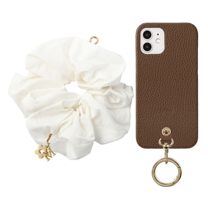 maika design Cuir véritable 32 couleurs Cuir italien grainé Initiale avec chouchou et sangle de poignet Coque arrière